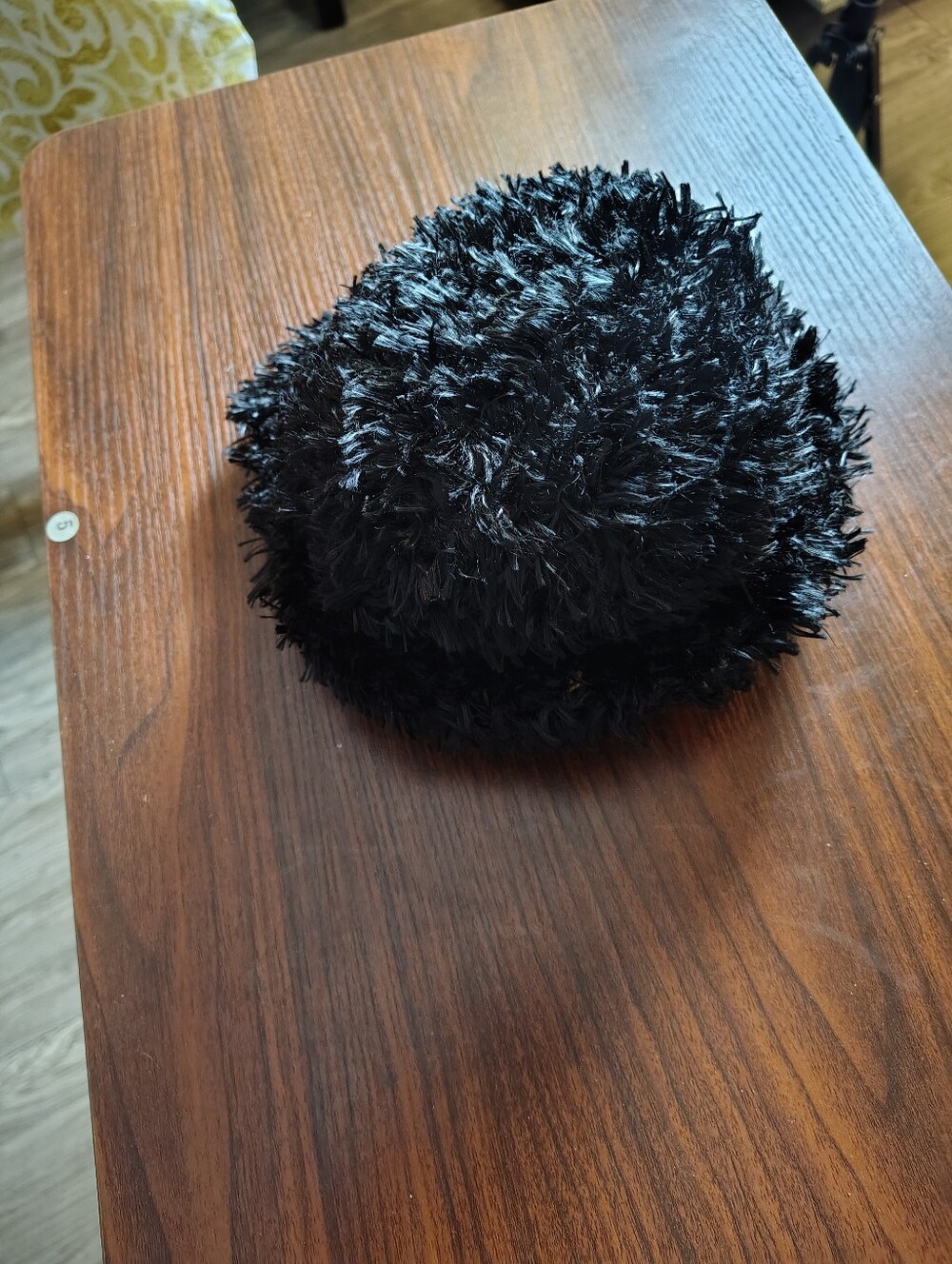 Plush Black Fuzzy Pom Beanie for Women